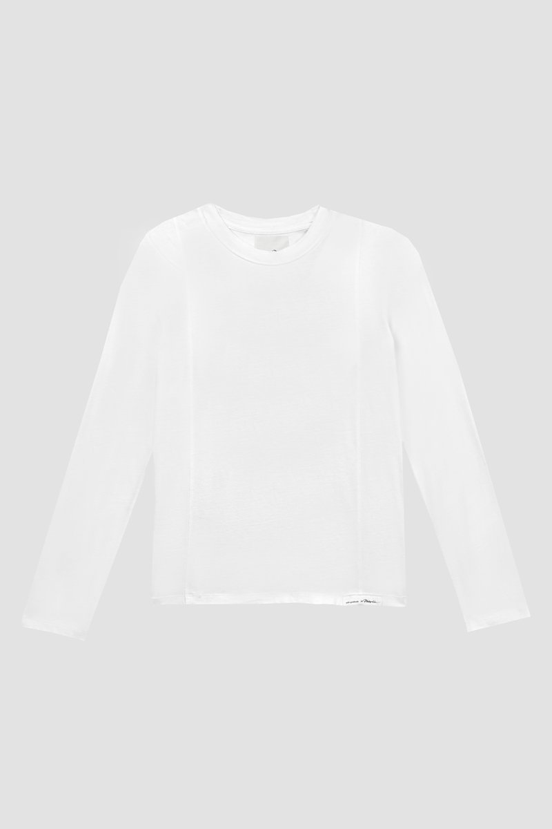 The Long Sleeve Essential Tee-white #0 The Long Sleeve Essential Tee, White cotton basic long-sleeve T-shirt from 3.1 PHILLIP LIM featuring jersey knit, logo patch to the side, crew neck, long sleeves and straight hem.- 4
