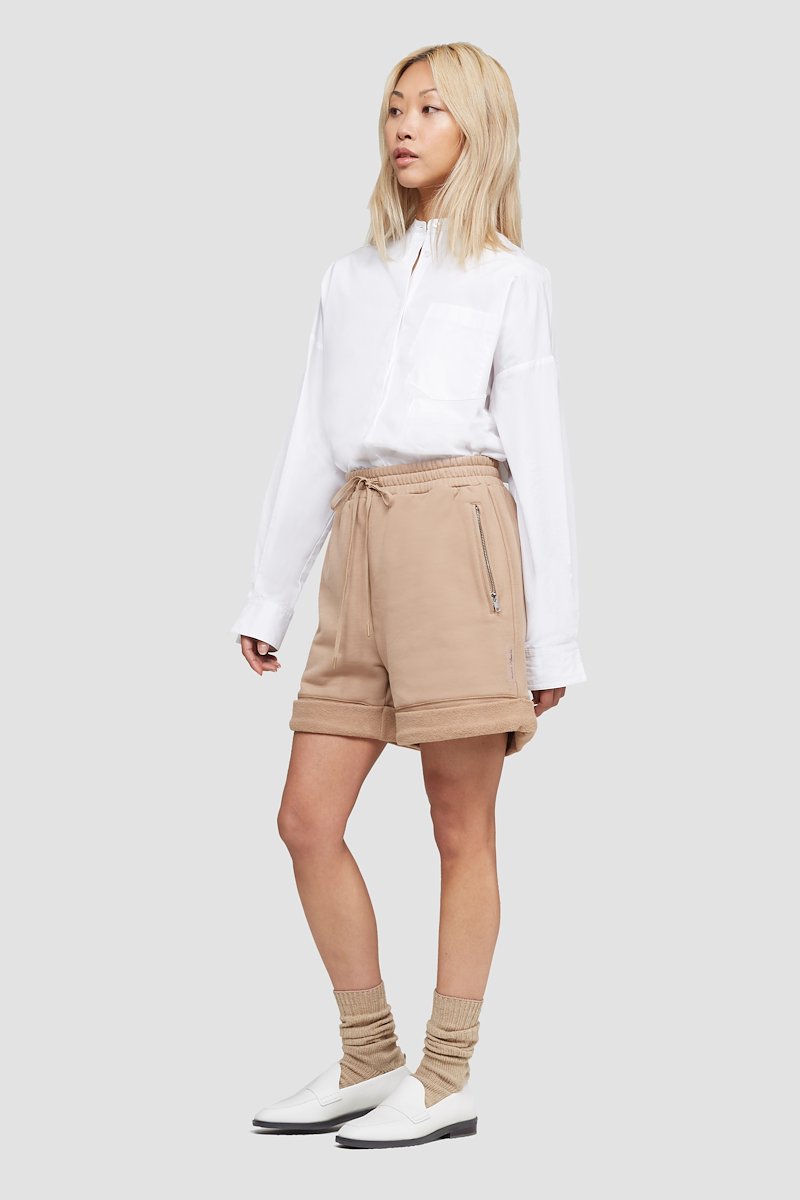 The Everyday Short-neutrals #0 The Everyday Short, Camel-brown cotton Everyday rolled cotton shorts from 3.1 PHILLIP LIM featuring logo patch to the side, elasticated drawstring waistband, two side slash pockets and rolled cuffs.- 2