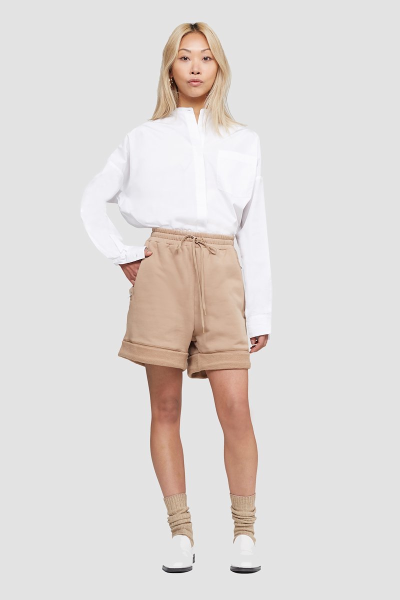 The Everyday Short-neutrals #0 The Everyday Short, Camel-brown cotton Everyday rolled cotton shorts from 3.1 PHILLIP LIM featuring logo patch to the side, elasticated drawstring waistband, two side slash pockets and rolled cuffs.- 0
