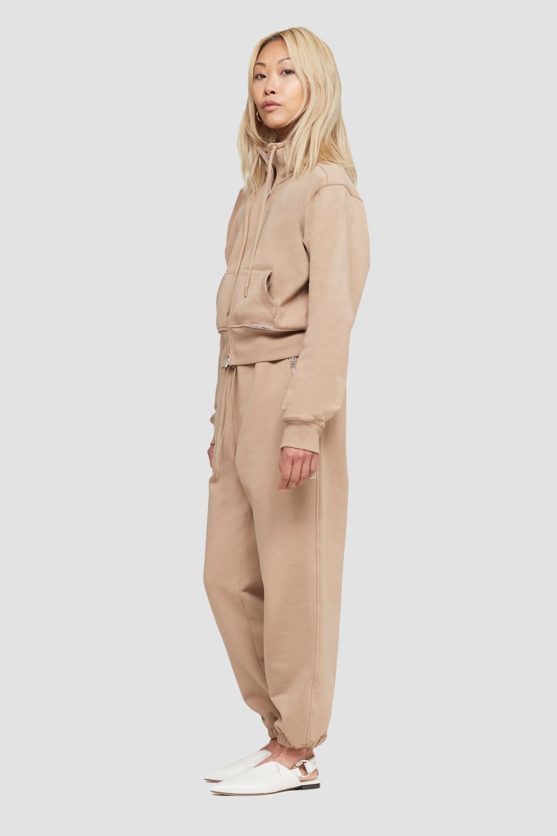 The Don’t Sweat It Zip-Up-neutrals #0 The Don’t Sweat It Zip-Up, Brown cotton drawstring-collar bomber jacket from 3.1 PHILLIP LIM featuring logo patch to the front, ribbed detailing, drawstring neck, front zip fastening, long sleeves, two front patch pockets and straight hem.- 2