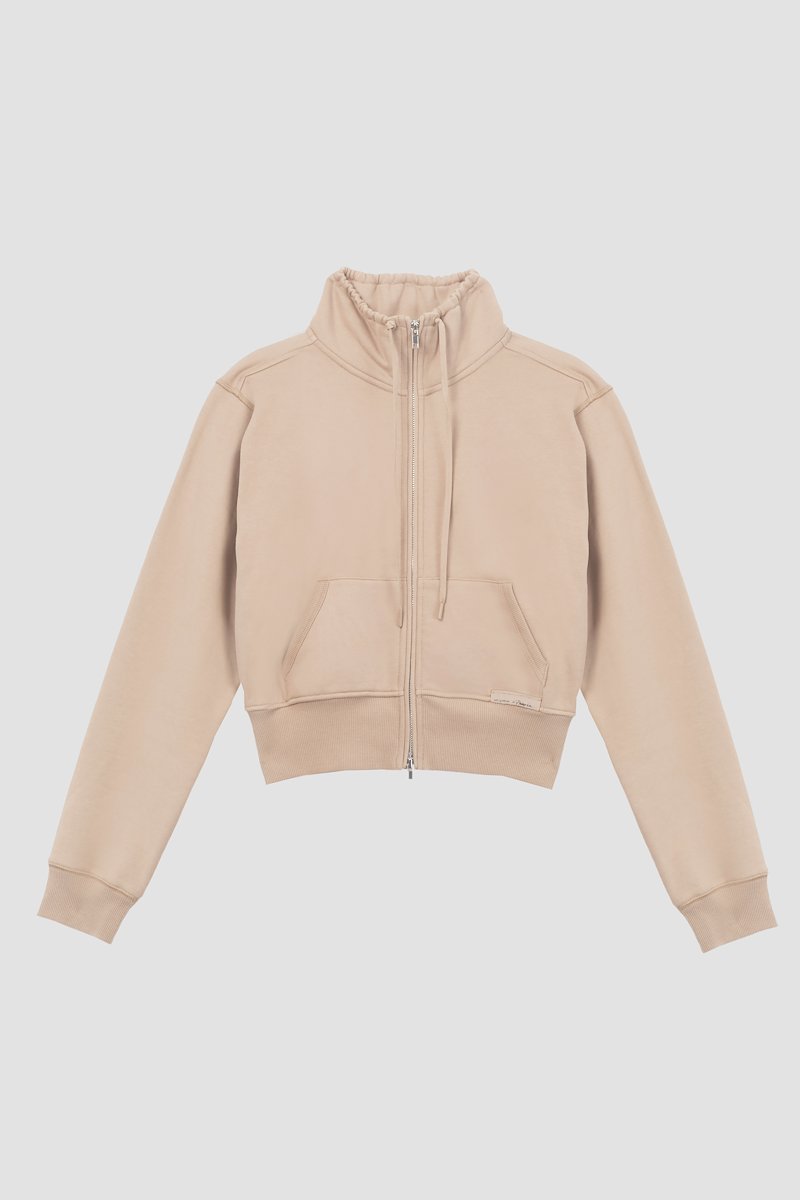 The Don’t Sweat It Zip-Up-neutrals #1 The Don’t Sweat It Zip-Up, Brown cotton drawstring-collar bomber jacket from 3.1 PHILLIP LIM featuring logo patch to the front, ribbed detailing, drawstring neck, front zip fastening, long sleeves, two front patch pockets and straight hem.- 5