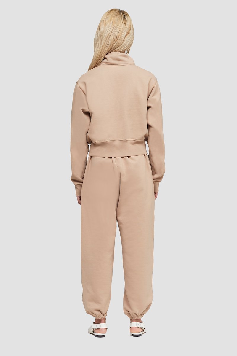 The Don’t Sweat It Zip-Up-neutrals #1 The Don’t Sweat It Zip-Up, Brown cotton drawstring-collar bomber jacket from 3.1 PHILLIP LIM featuring logo patch to the front, ribbed detailing, drawstring neck, front zip fastening, long sleeves, two front patch pockets and straight hem.- 3