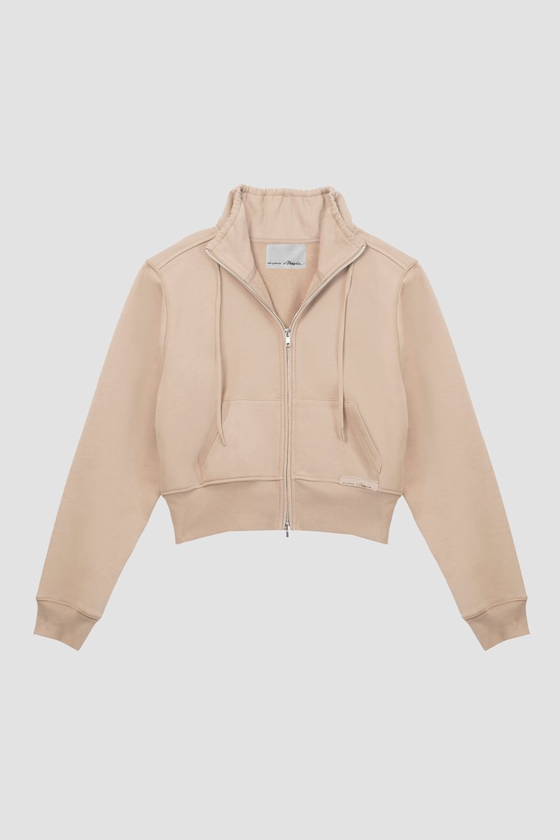 The Don’t Sweat It Zip-Up-neutrals #0 The Don’t Sweat It Zip-Up, Brown cotton drawstring-collar bomber jacket from 3.1 PHILLIP LIM featuring logo patch to the front, ribbed detailing, drawstring neck, front zip fastening, long sleeves, two front patch pockets and straight hem.- 6