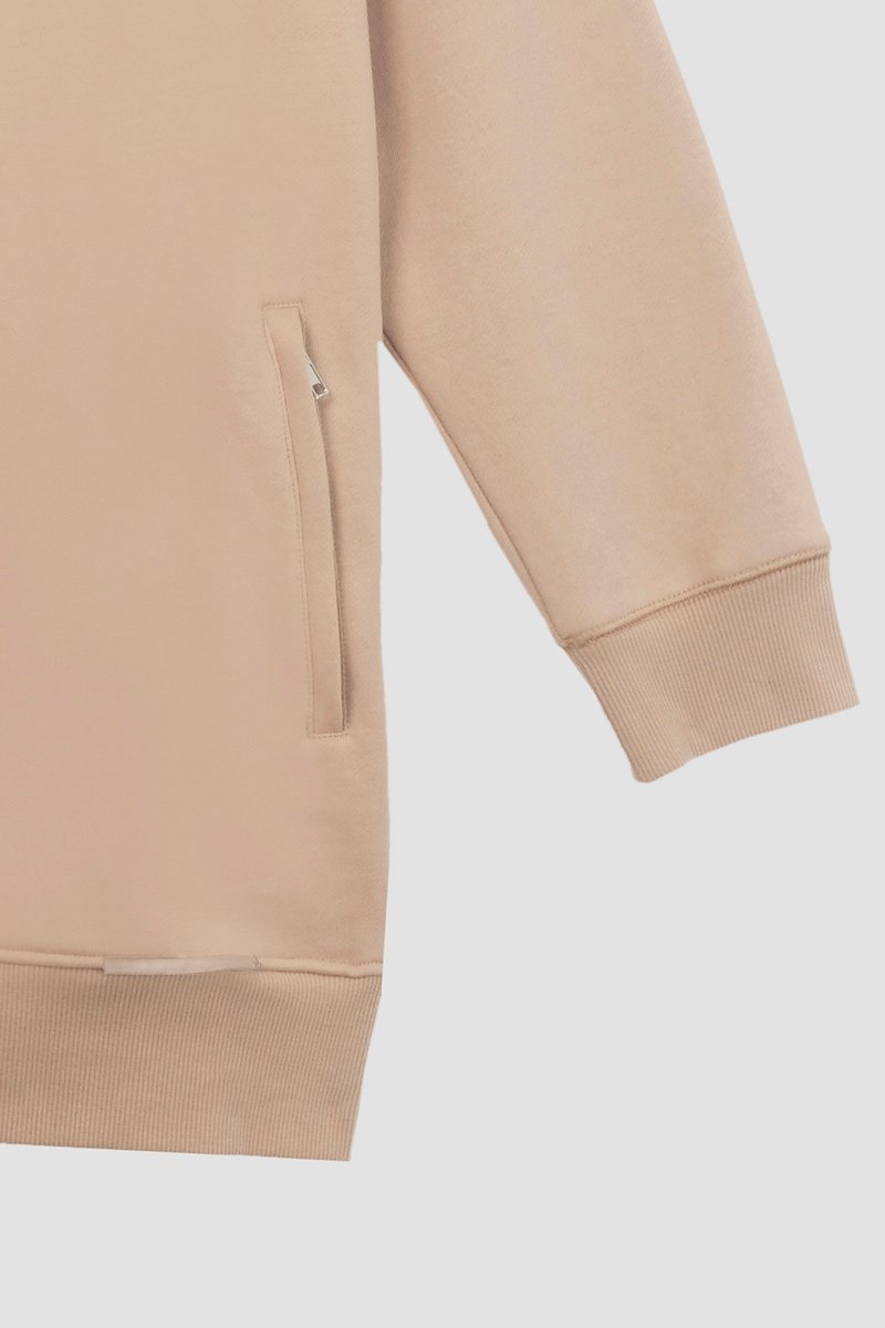 The Live-In Sweat Dress-neutrals #0 The Live-In Sweat Dress, Brown cotton drawstring-hooded dress from 3.1 PHILLIP LIM featuring logo patch to the front, ribbed detailing, drawstring hood, long sleeves and two side slit pockets.- 8