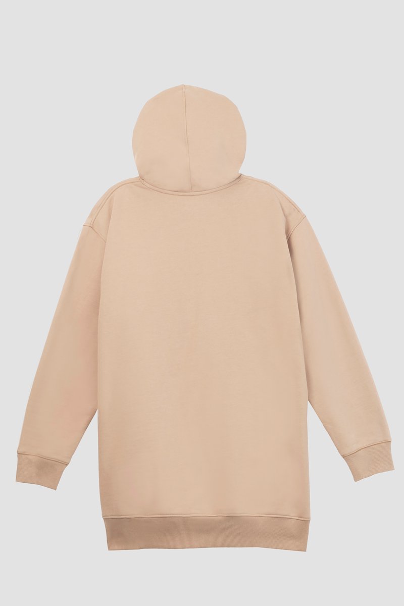 The Live-In Sweat Dress-neutrals #1 The Live-In Sweat Dress, Brown cotton drawstring-hooded dress from 3.1 PHILLIP LIM featuring logo patch to the front, ribbed detailing, drawstring hood, long sleeves and two side slit pockets.- 7