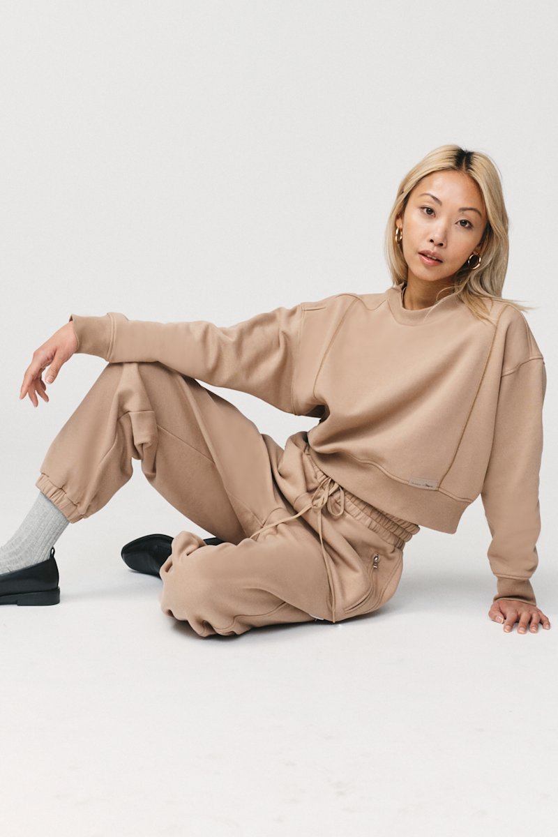 Everyday terry cropped sweatshirt-neutrals #1 Everyday terry cropped sweatshirt, Camel brown cotton Everyday terry cropped sweatshirt from 3.1 PHILLIP LIM featuring logo patch to the front, crew neck, long sleeves, ribbed cuffs, ribbed hem and cropped.- 1