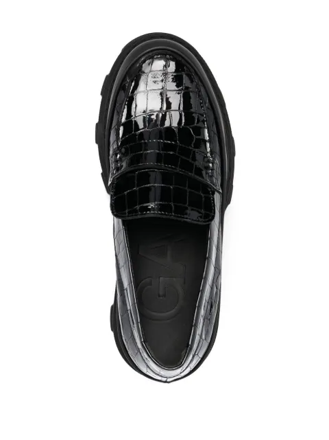ganni belly croc chunky loafer in black