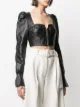 Manokhi draped-sleeve cropped leather top