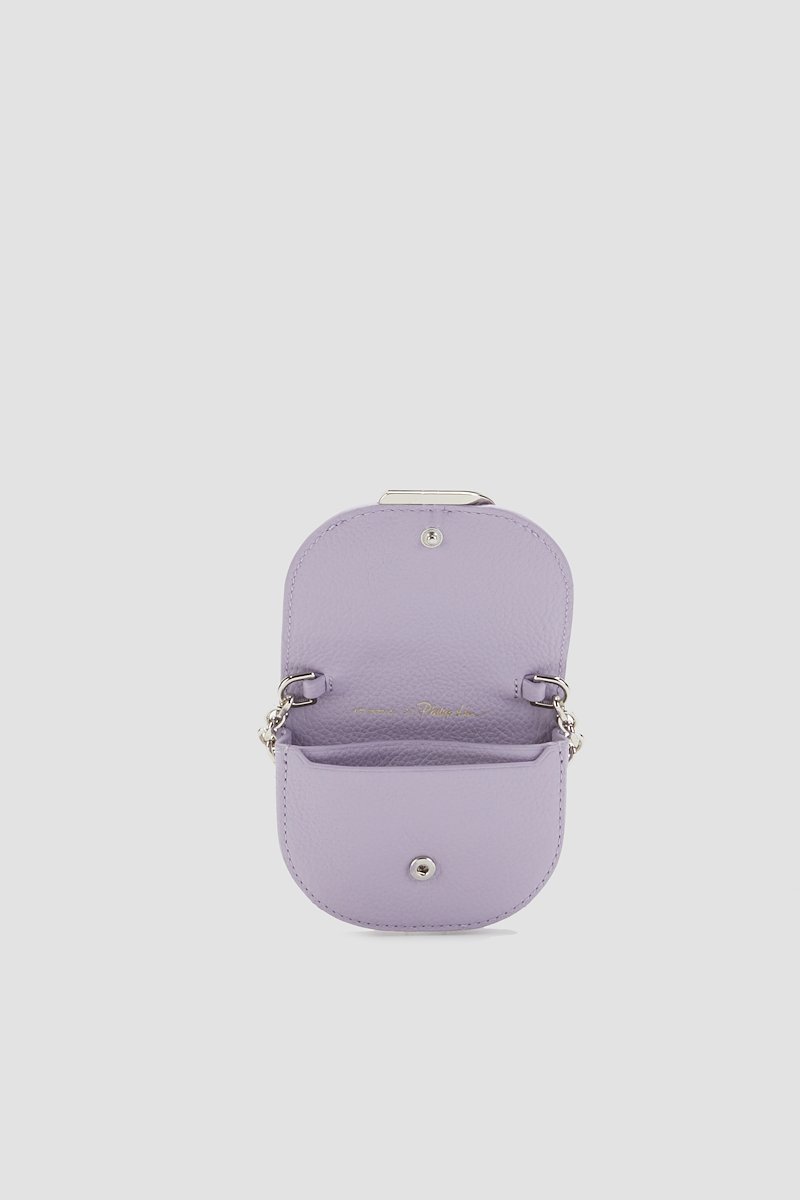 Alix Mini Cardcase On Chain-purple #1 Alix Mini Cardcase On Chain, Keep your bank cards close. Stick them inside this lavender calf leather mini Alix chain cardholder from 3.1 Phillip Lim and they'll always be right there. Just where you can reach them. Featuring a pebbled leather texture, a chain shoulder strap, a foldover top, a snap button closure, a main internal compartment, palladium tone metal and a clip detail to the front. - 3