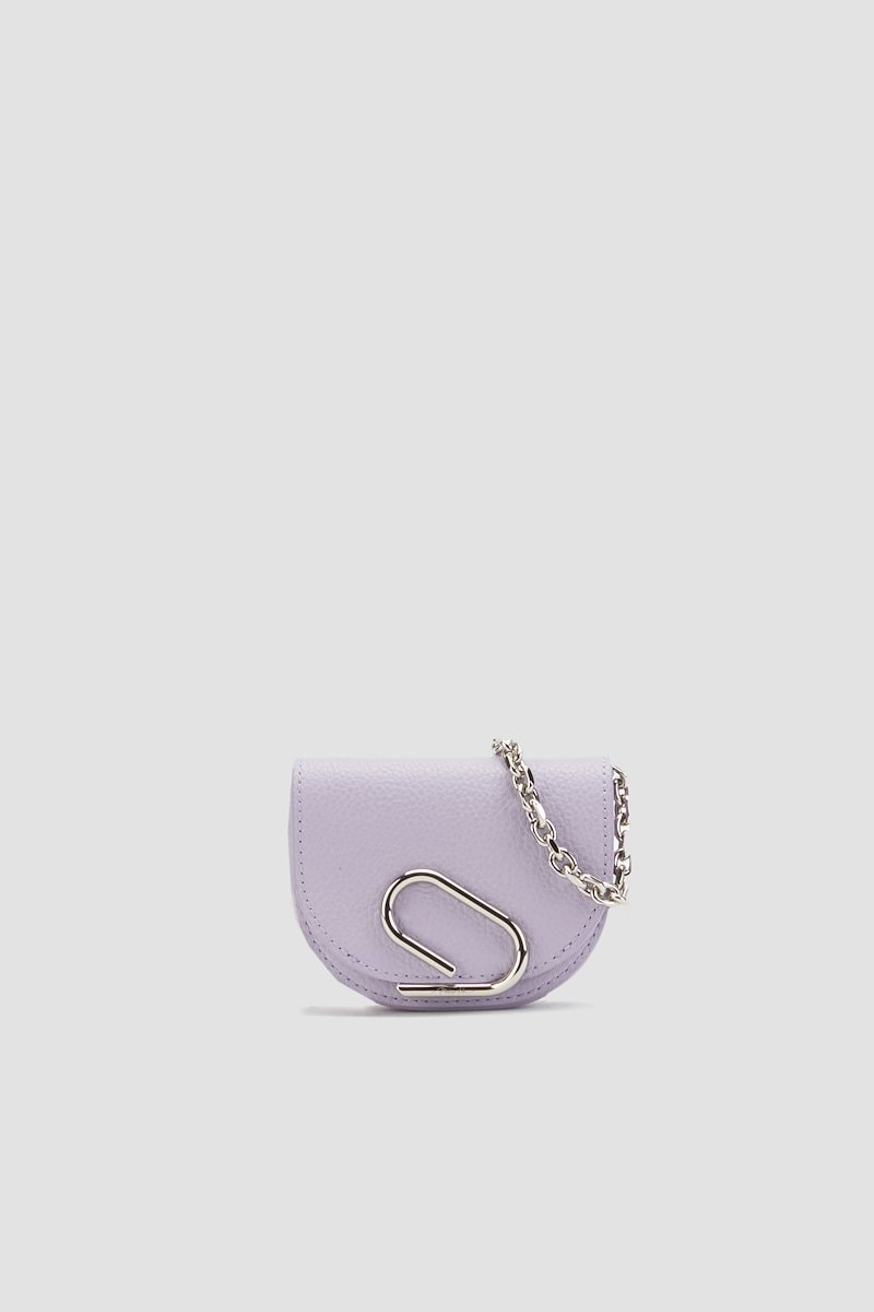 Alix Mini Cardcase On Chain, Keep your bank cards close. Stick them inside this lavender calf leather mini Alix chain cardholder from 3.1 Phillip Lim and they'll always be right there. Just where you can reach them. Featuring a pebbled leather texture, a chain shoulder strap, a foldover top, a snap button closure, a main internal compartment, palladium tone metal and a clip detail to the front. - 0