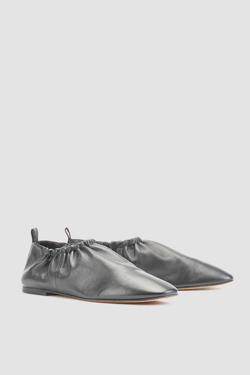Ruched Slipper-black #1 Ruched Slipper, Did you know that in the16th century, mules were bedroom or boudoir slippers worn inside and not out in public? Can you imagine not being allowed to show this 3.1 Phillip Lim silver-tone pair to everyone? Glad fashion evolved, right? Featuring a ruched detail, a pull tab at the rear, a square toe, an elasticated fastening and a flat leather sole.- 1