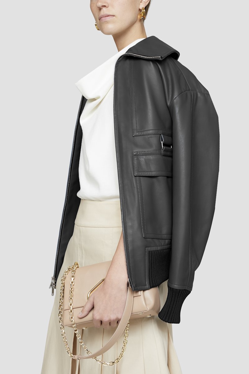 Oversized Leather Bomber Jacket-black #1 Oversized Leather Bomber Jacket, BLACK Furs & Skins->Lamb Skin Oversized Leather Bomber Jacket from 3.1 Phillip Lim. - 3