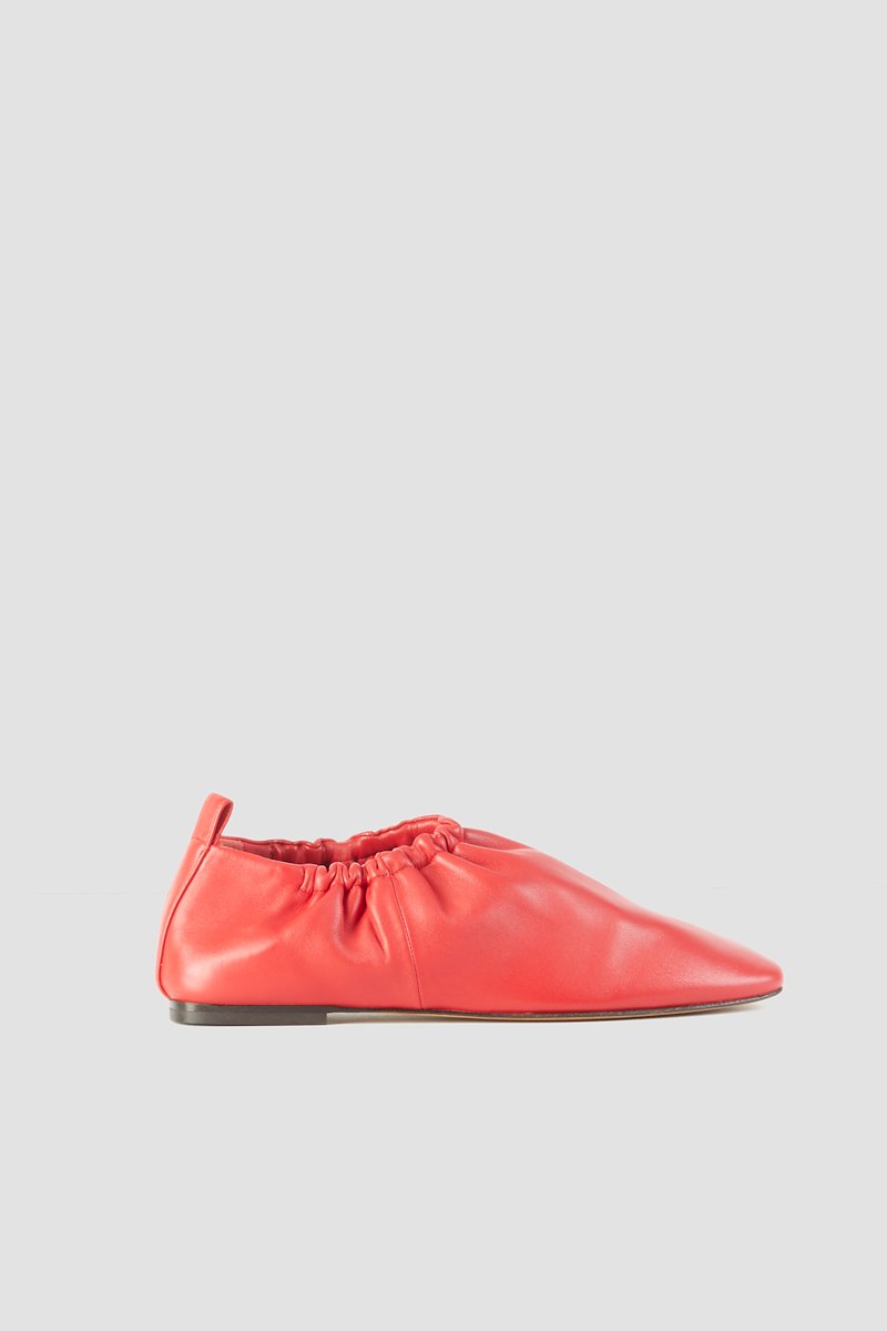 Ruched Slipper-red #0 Ruched Slipper, Did you know that in the16th century, mules were bedroom or boudoir slippers worn inside and not out in public? Can you imagine not being allowed to show this 3.1 Phillip Lim silver-tone pair to everyone? Glad fashion evolved, right? Featuring a ruched detail, a pull tab at the rear, a square toe, an elasticated fastening and a flat leather sole.- 0