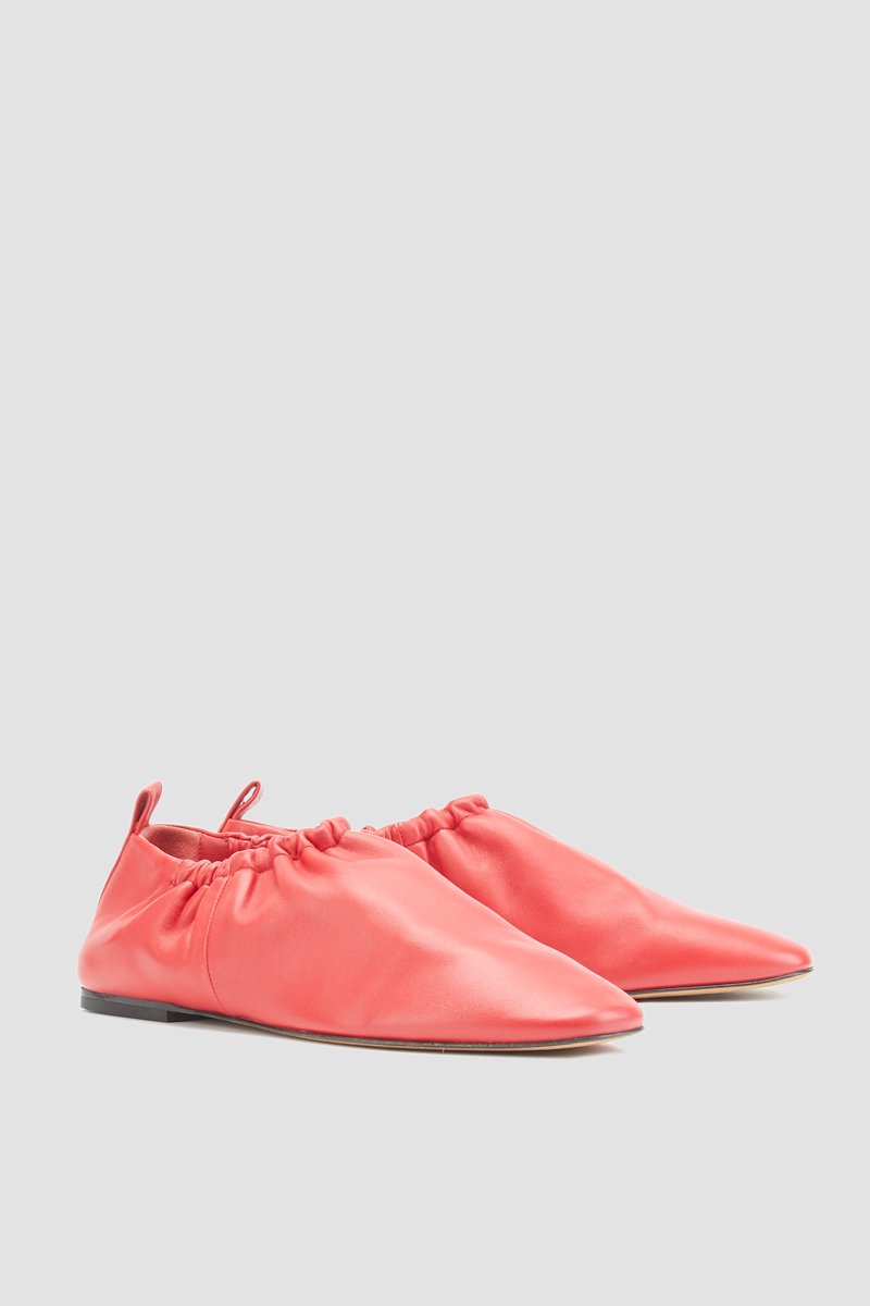 Ruched Slipper-red #1 Ruched Slipper, Did you know that in the16th century, mules were bedroom or boudoir slippers worn inside and not out in public? Can you imagine not being allowed to show this 3.1 Phillip Lim silver-tone pair to everyone? Glad fashion evolved, right? Featuring a ruched detail, a pull tab at the rear, a square toe, an elasticated fastening and a flat leather sole.- 1