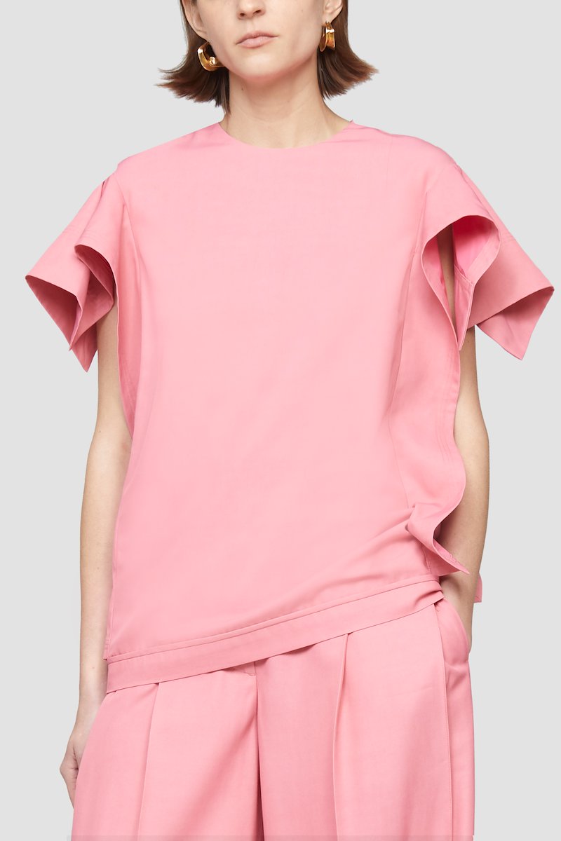 Origami Fold Sleeve Top-pink #1 Origami Fold Sleeve Top, Candy pink origami-sleeves zipped T-Shirt from 3.1 PHILLIP LIM featuring crew neck, rear zip fastening and short sleeves.- 1