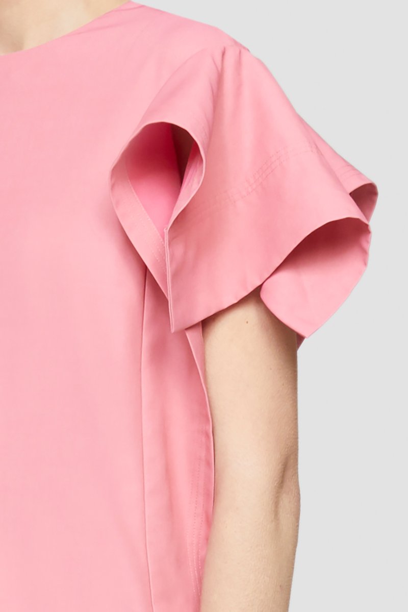 Origami Fold Sleeve Top-pink #0 Origami Fold Sleeve Top, Candy pink origami-sleeves zipped T-Shirt from 3.1 PHILLIP LIM featuring crew neck, rear zip fastening and short sleeves.- 4
