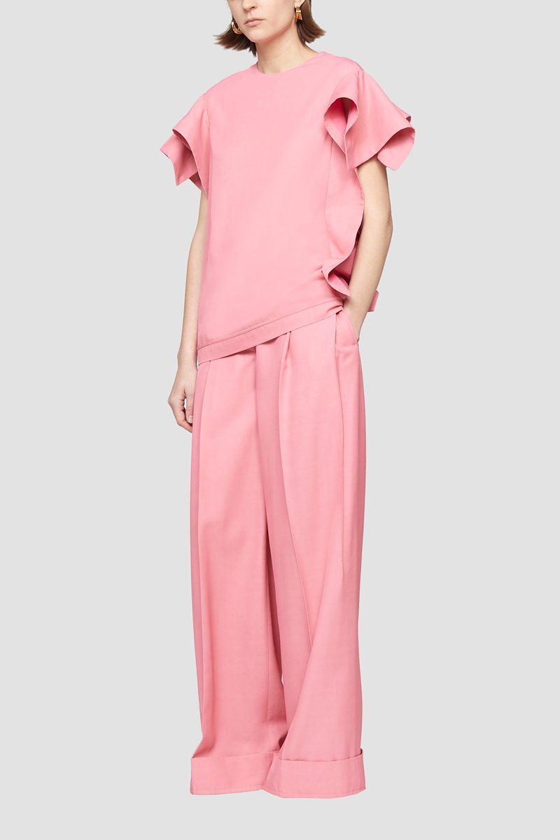 Origami Fold Sleeve Top-pink #0 Origami Fold Sleeve Top, Candy pink origami-sleeves zipped T-Shirt from 3.1 PHILLIP LIM featuring crew neck, rear zip fastening and short sleeves.- 0