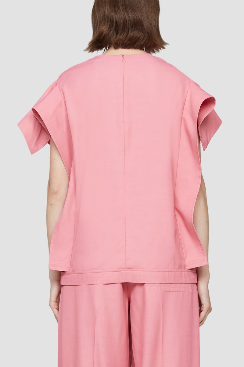 Origami Fold Sleeve Top-pink #1 Origami Fold Sleeve Top, Candy pink origami-sleeves zipped T-Shirt from 3.1 PHILLIP LIM featuring crew neck, rear zip fastening and short sleeves.- 3