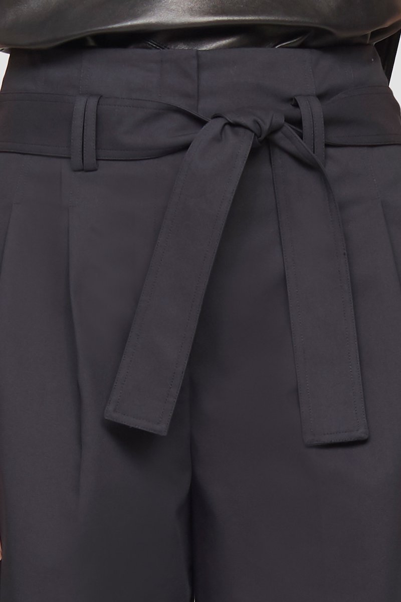 Cropped Tie Waist Trouser-black #0 Cropped Tie Waist Trouser, Black cotton blend paperbag-waist cropped trousers from 3.1 PHILLIP LIM featuring pleat detailing, paperbag waist, two side slit pockets, rear jetted pocket, straight leg, cropped and self-tie fastening.- 4