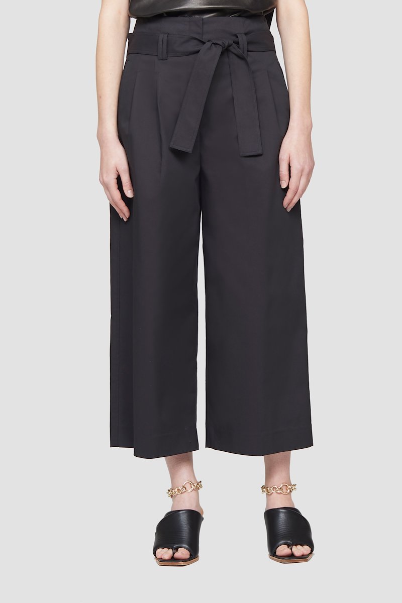 Cropped Tie Waist Trouser-black #1 Cropped Tie Waist Trouser, Black cotton blend paperbag-waist cropped trousers from 3.1 PHILLIP LIM featuring pleat detailing, paperbag waist, two side slit pockets, rear jetted pocket, straight leg, cropped and self-tie fastening.- 1