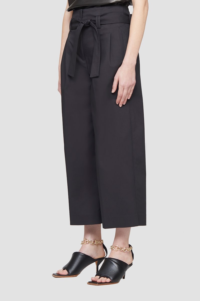 Cropped Tie Waist Trouser-black #0 Cropped Tie Waist Trouser, Black cotton blend paperbag-waist cropped trousers from 3.1 PHILLIP LIM featuring pleat detailing, paperbag waist, two side slit pockets, rear jetted pocket, straight leg, cropped and self-tie fastening.- 2