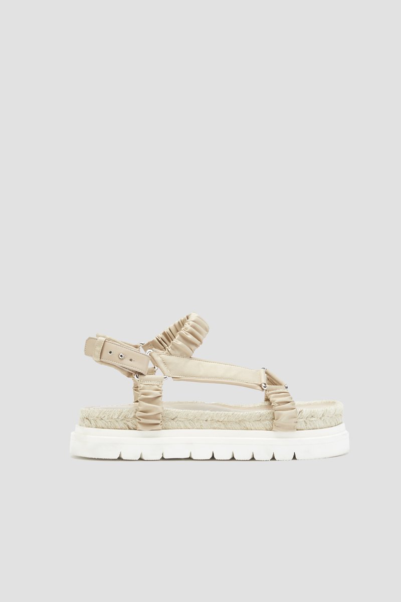 Noa Strappy Platform Slide-neutrals #0 Noa Strappy Platform Slide, Noa strappy platform sandals from 3.1 PHILLIP LIM featuring strap detailing, elasticated trim, slingback strap, open toe, jute sole, platform sole, ridged rubber sole, satin finish and push-pin fastening.- 2