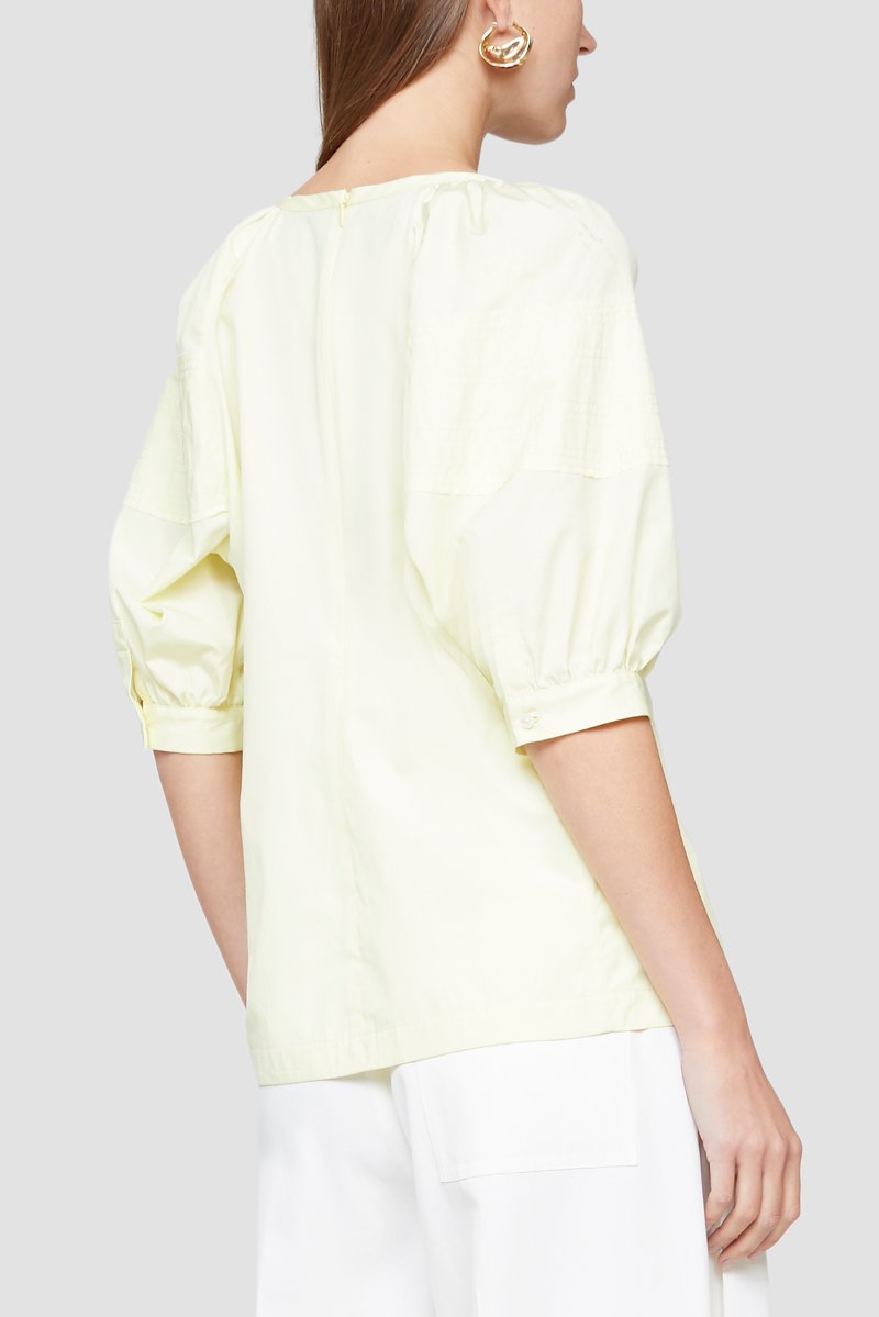 Puff Sleeve Top-yellow #1 Puff Sleeve Top, Pale yellow cotton V-neck short puff-sleeve blouse from 3.1 PHILLIP LIM featuring V-neck, short puff sleeves, concealed rear zip fastening and straight hem.- 3