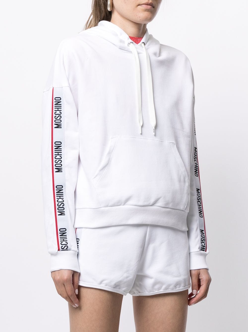 Shop Moschino Logo-stripe Drawstring Hoodie In White