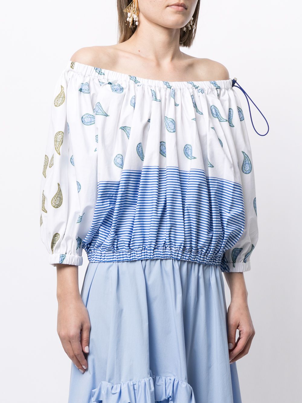 Shop Silvia Tcherassi Mutiny Off-shoulder Blouse In Blue