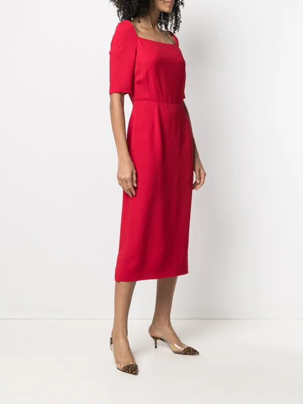 square neck red midi dress