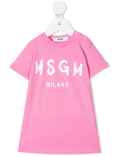 Msgm Kids فستان قصير قطن بطبعة شعار الماركة