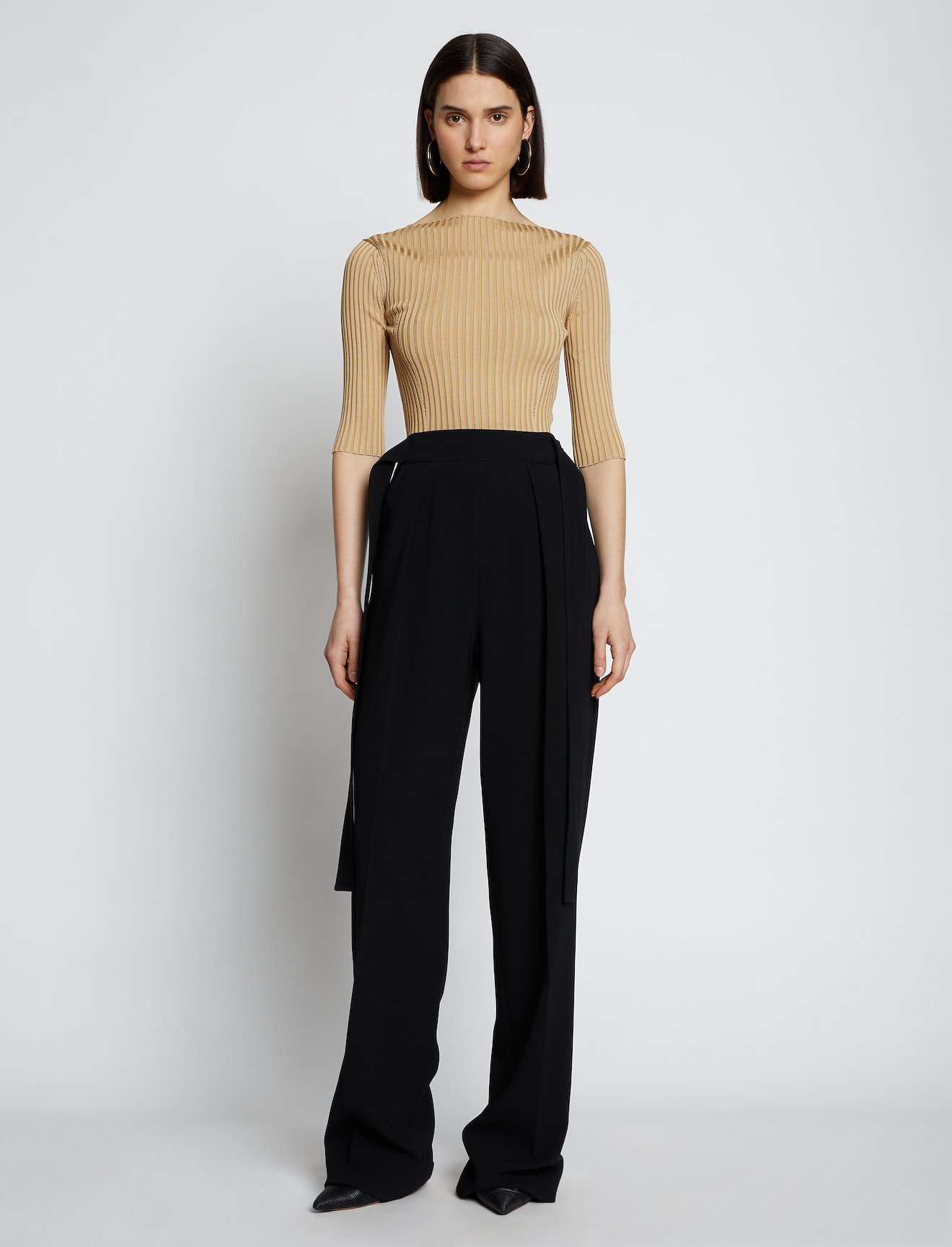 Rib Knit Straight Neck Top #1