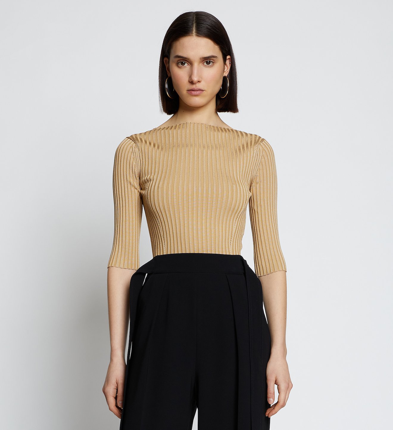 Rib Knit Straight Neck Top