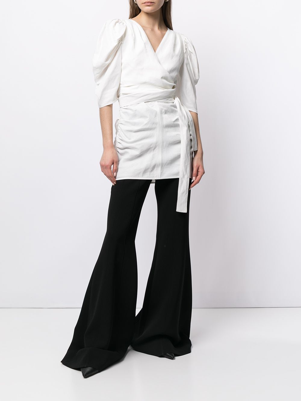 Shop Proenza Schouler Shirred-sleeve Ruched Top In Weiss