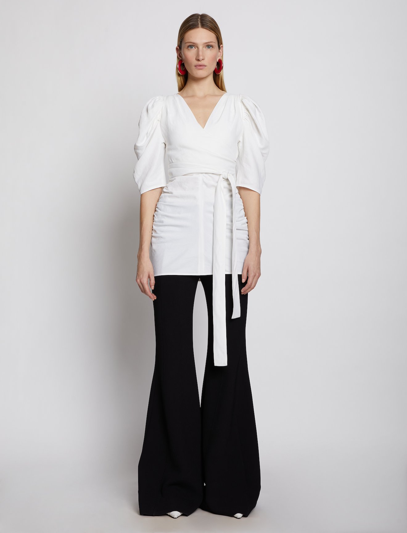 Linen Viscose Shirred Sleeve Top