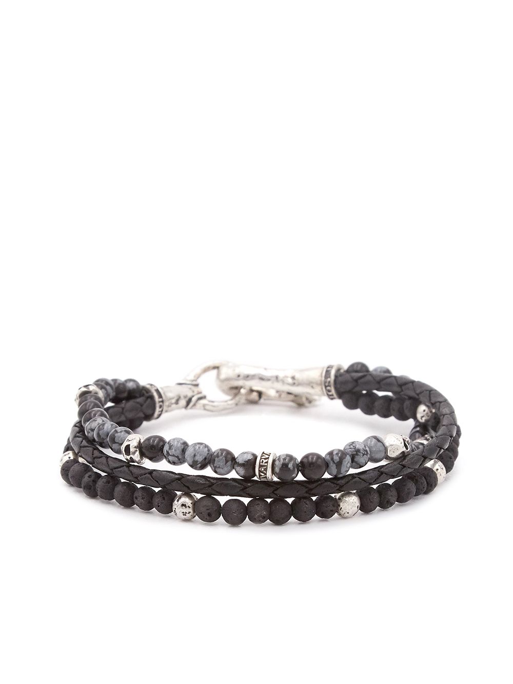 John Varvatos Triple Strand Obsidian, Lava And Leather Bracelet In Black