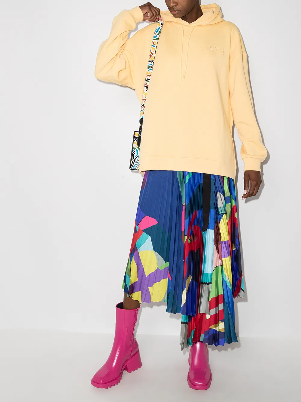 Ganni Logo-embroidered Oversized Hoodie In Yellow