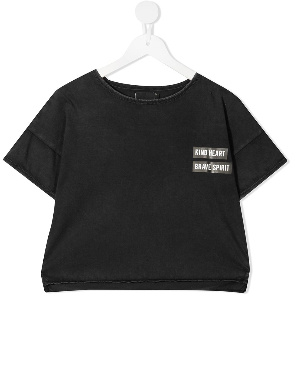 Shop Andorine Slogan Print Cropped T-shirt In Black