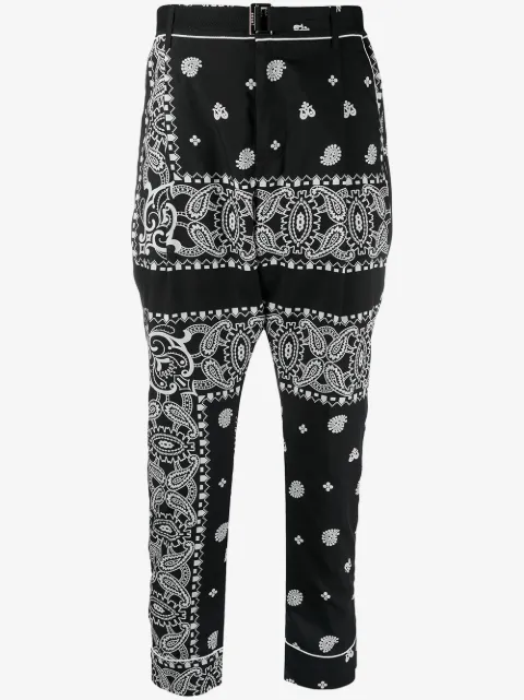 sacai paisley-print belted trousers