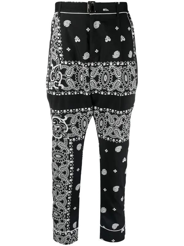 sacai paisley-print belted trousers 