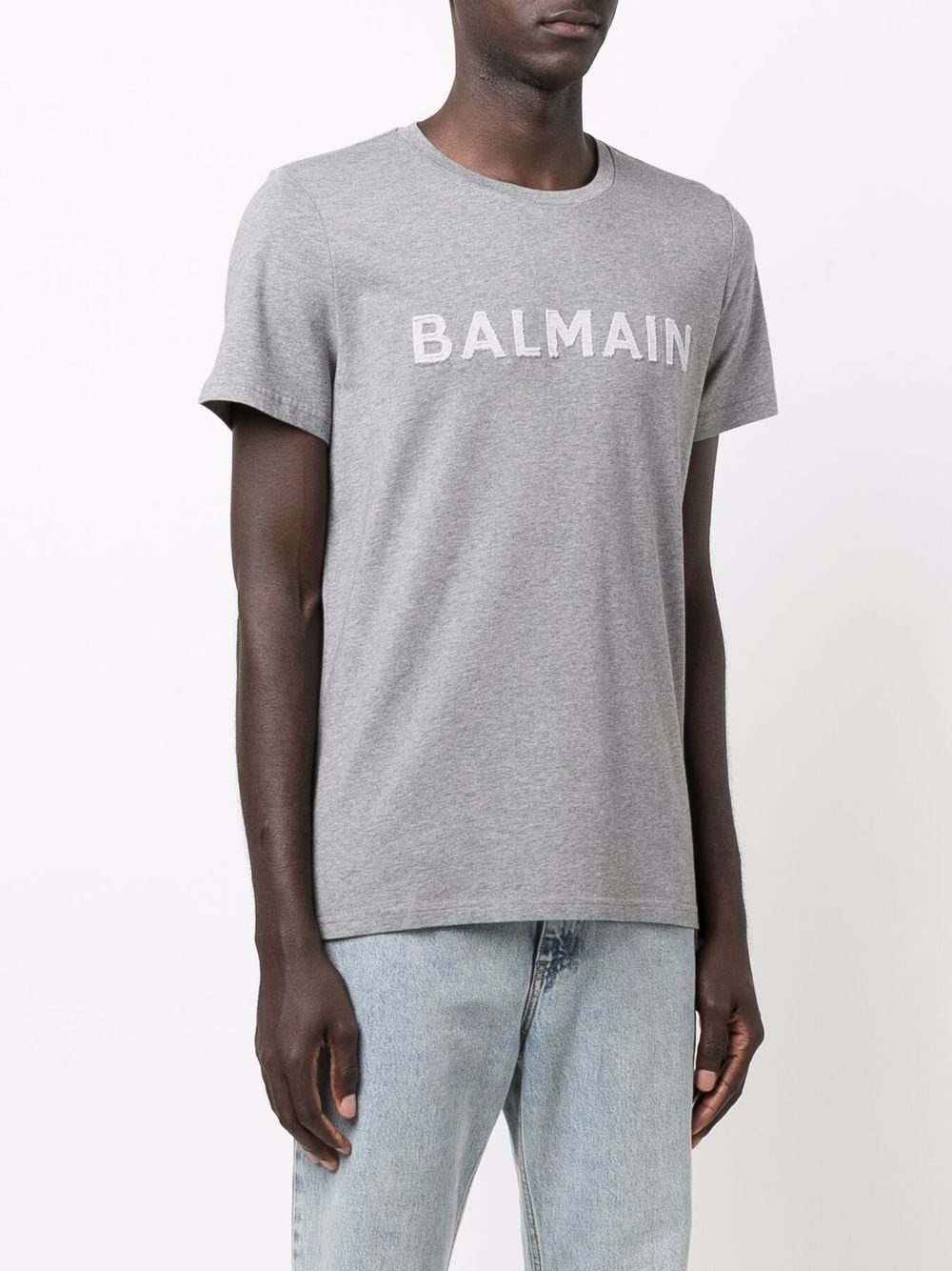 Shop Balmain Logo Appliqué T-shirt In Grau