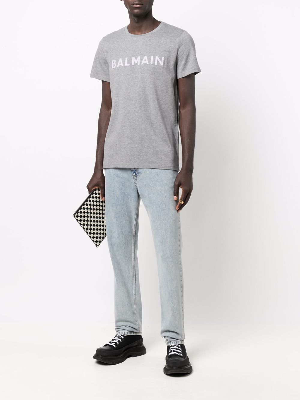 Shop Balmain Logo Appliqué T-shirt In Grau