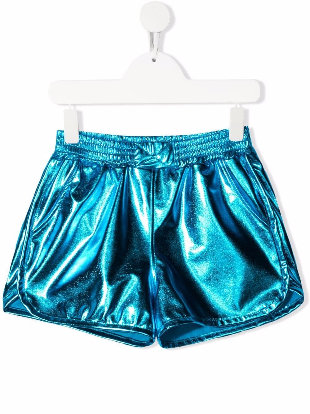 Shop Andorine Metallic-effect Fitted Shorts In Blue