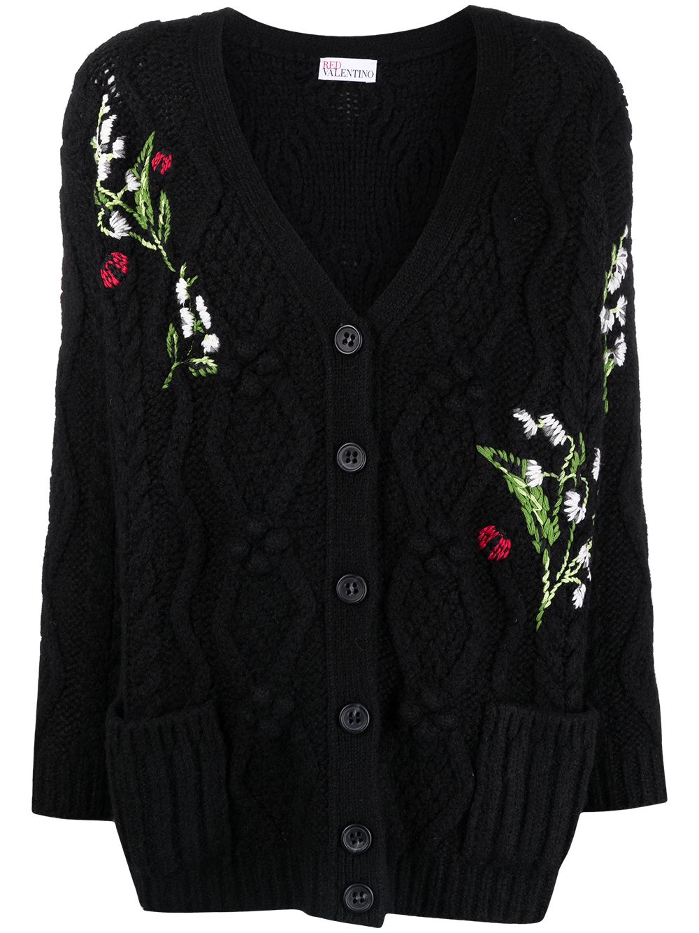 фото Red valentino flower-detail intarsia-knit cardigan