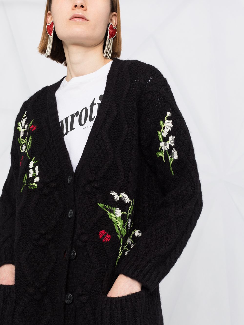 фото Red valentino flower-detail intarsia-knit cardigan