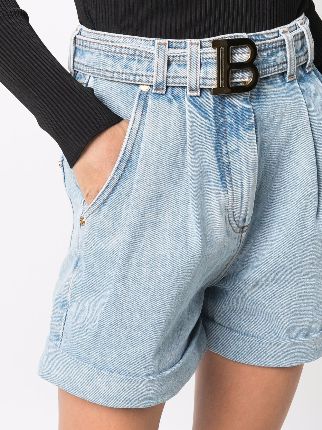 HIGH WAIST BELTED DENIM SHORTS - ECO SUSTAINABLE展示图