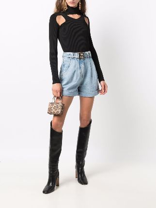 HIGH WAIST BELTED DENIM SHORTS - ECO SUSTAINABLE展示图