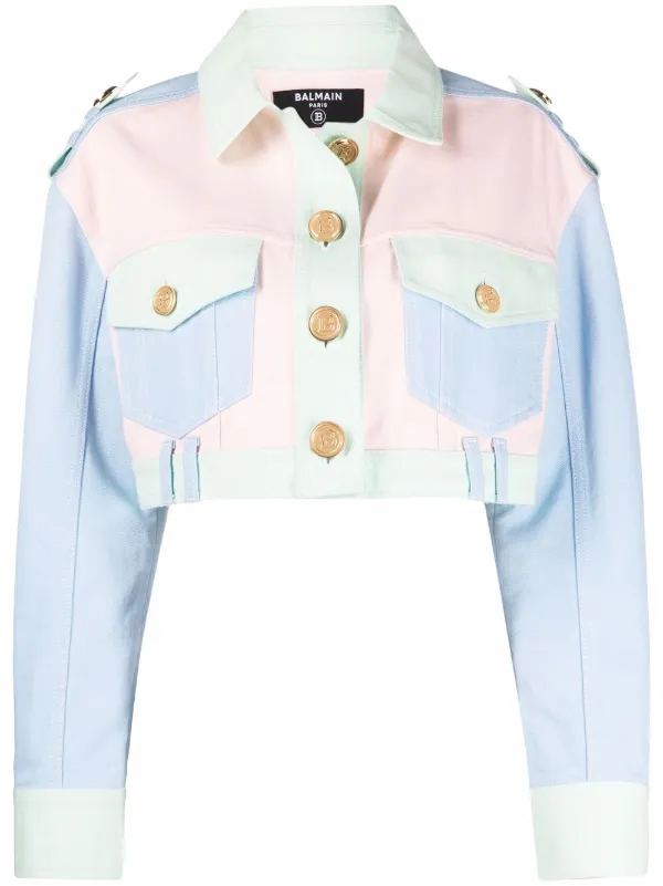pink patchwork denim jacket