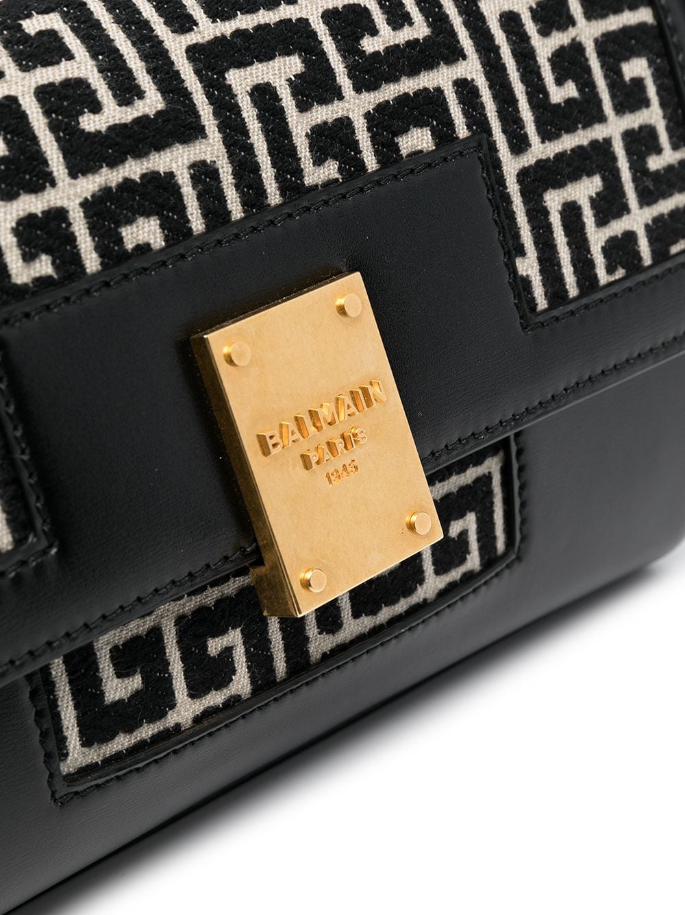 Shop Balmain Medium 1945 Monogram Jacquard Shoulder Bag In Black