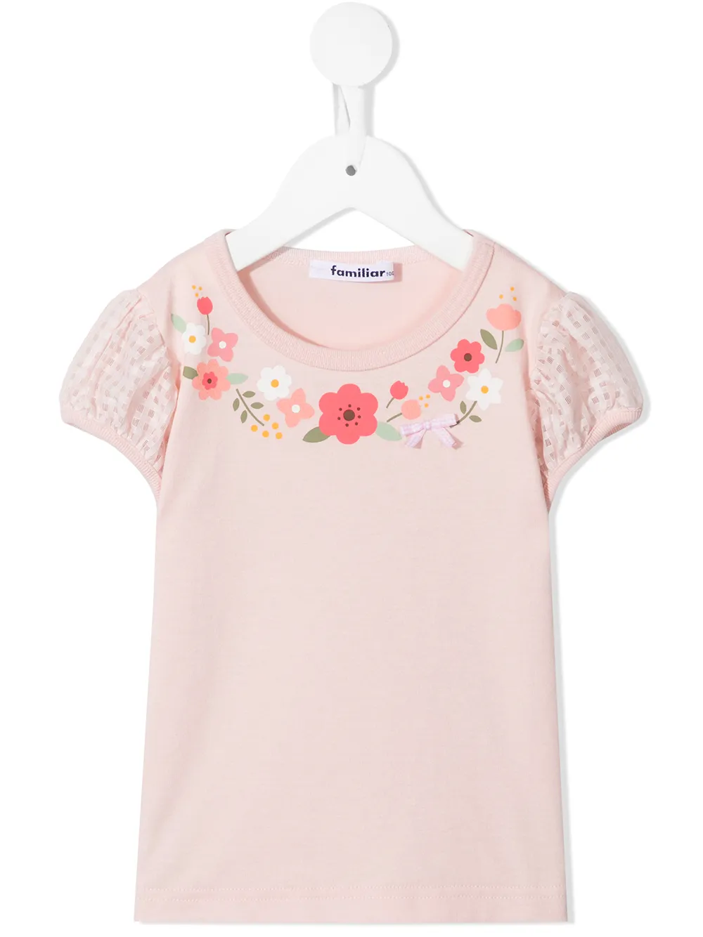 

Familiar playera con estampado floral - Rosado